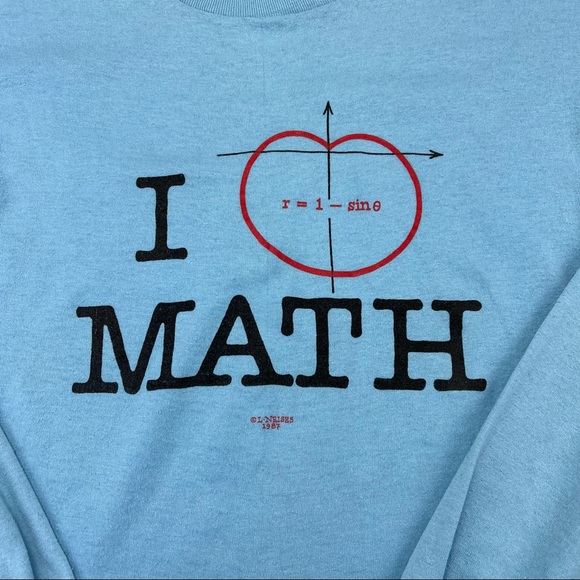 Vtg 80s Tee Jays Hef T Shirt Tee I Love Math Lovers Long Sleeve Blue Geek Nerd - Picture 7 of 15
